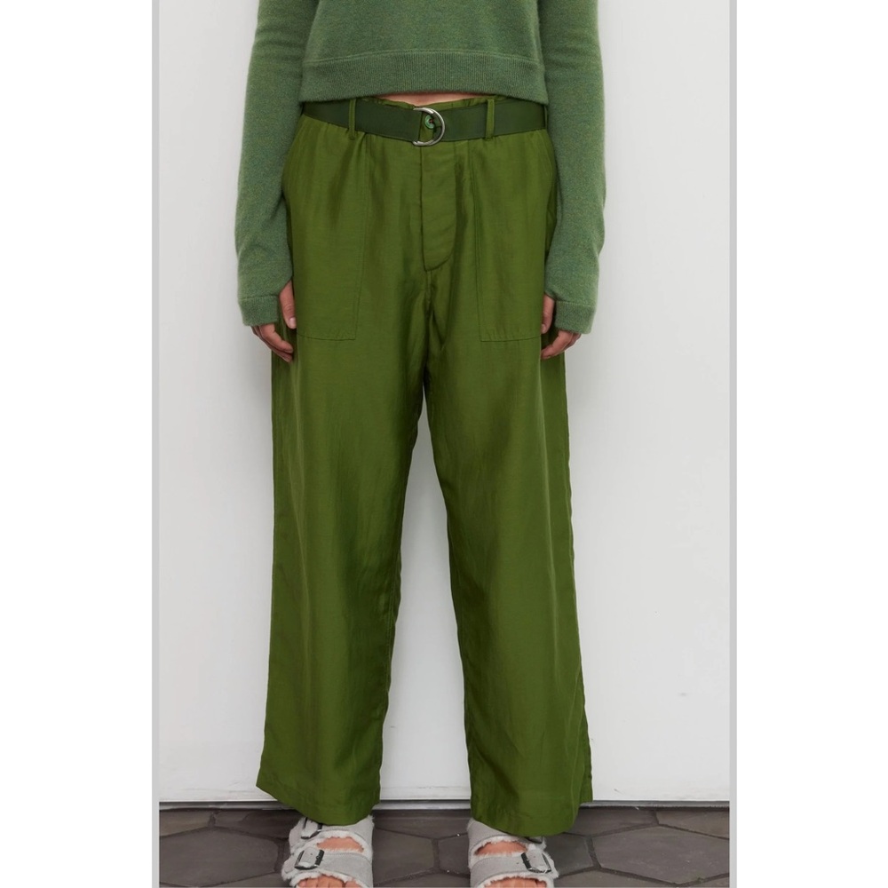 Brazeau Tricot Silk Cotton Green Utility Oversized Wide Leg Lined Pant XS Luxury